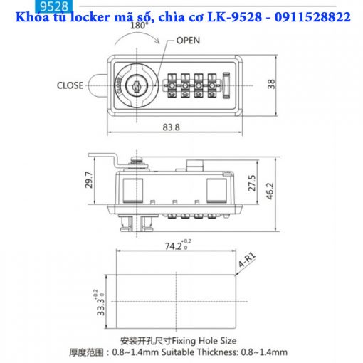 Khóa tủ locker mã số, chìa cơ LK-9528