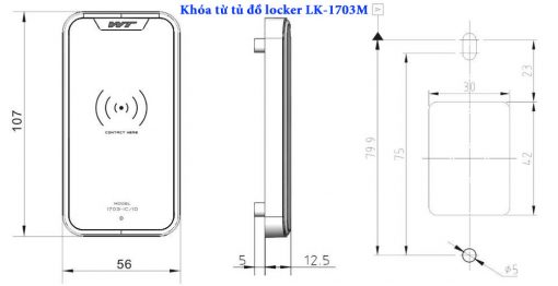 Khóa từ tủ đồ locker LK-1703M - Bản vẽ703M