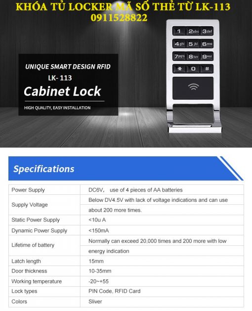 Khóa tủ locker mã số thẻ từ LK-113