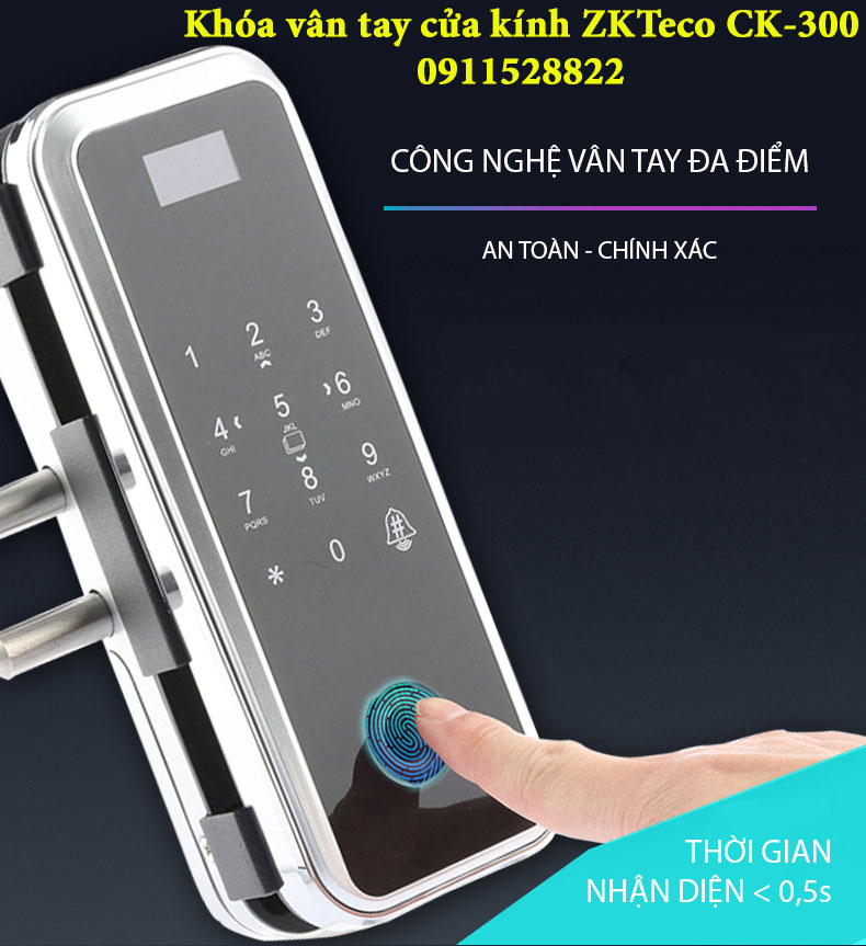 Khóa vân tay cửa kính ZKTeco CK-300