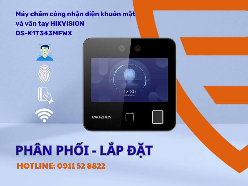 Máy Chấm Công Nhận Diện Khuôn Mặt Và Vân Tay HIKVISION DS-K1T343MFWX