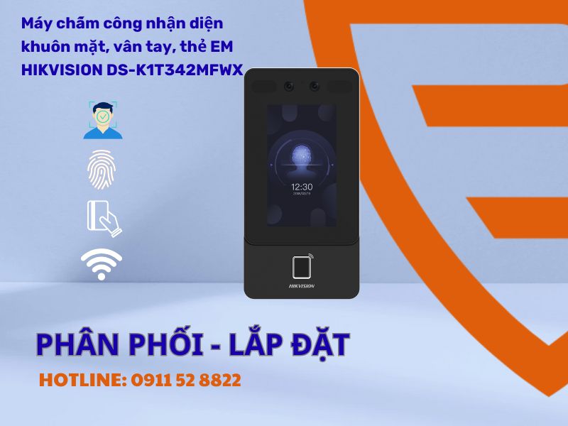 Máy Chấm Công Nhận Diện Khuôn Mặt, Vân Tay, Thẻ EM HIKVISION DS-K1T342MFWX