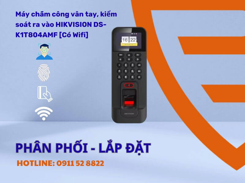Máy Chấm Công Vân Tay & Kiểm Soát Ra Vào HIKVISION DS-K1T804AMF (Có Wi‑Fi)