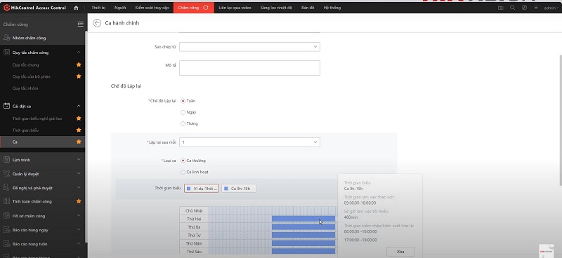 Cấu hình lịch ca chấm công quy tắc trên phần mềm chấm công Hik-Connect cloud